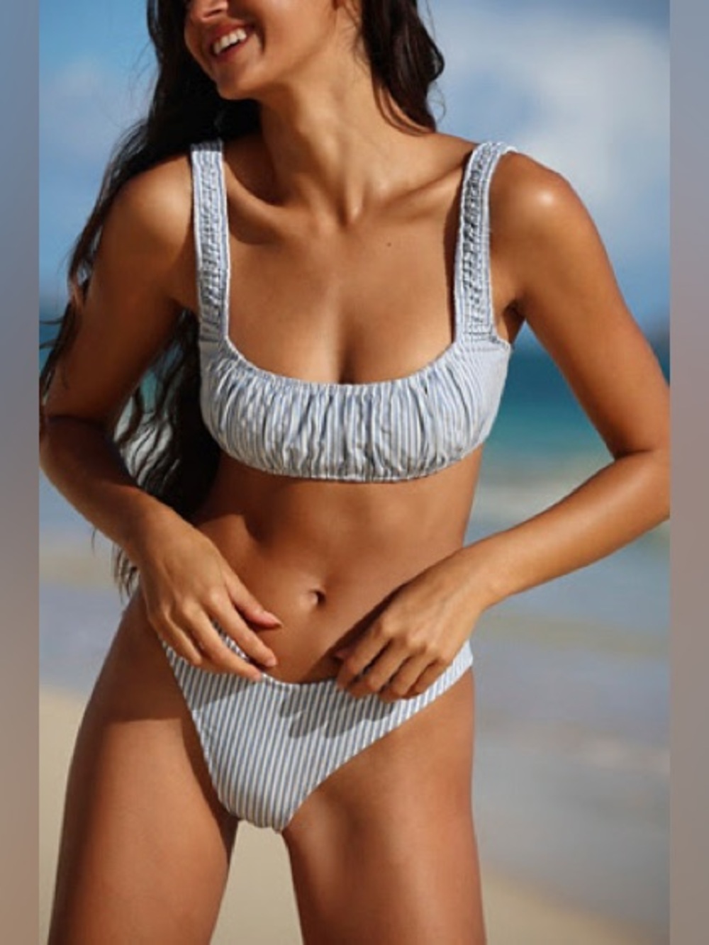 Montce Zoe Bikini Top in Classic Blue Stripe XS